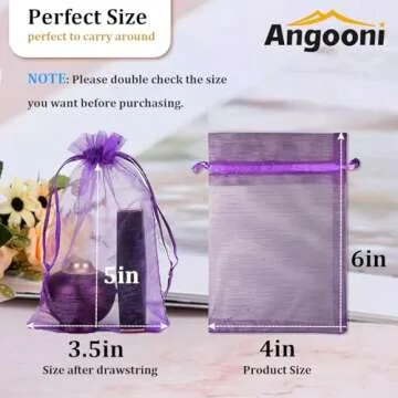 Angooni 4x6 Inches Purple Organza Bags for Party Favors