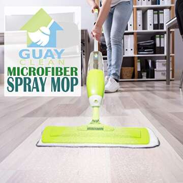 Guay Clean Microfiber Spray Mop - Professional Swift Wet and Dry Floor Cleaning Kit - Swivel Mop Head - Refillable Bottle with Built-in Trigger Sprayer – Safe Pad for All Floor Types - Green