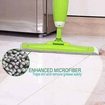 Guay Clean Microfiber Spray Mop - Professional Swift Wet and Dry Floor Cleaning Kit - Swivel Mop Head - Refillable Bottle with Built-in Trigger Sprayer – Safe Pad for All Floor Types - Green