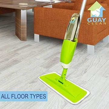 Guay Clean Microfiber Spray Mop - Professional Swift Wet and Dry Floor Cleaning Kit - Swivel Mop Head - Refillable Bottle with Built-in Trigger Sprayer – Safe Pad for All Floor Types - Green