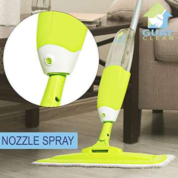 Guay Clean Microfiber Spray Mop - Professional Swift Wet and Dry Floor Cleaning Kit - Swivel Mop Head - Refillable Bottle with Built-in Trigger Sprayer – Safe Pad for All Floor Types - Green