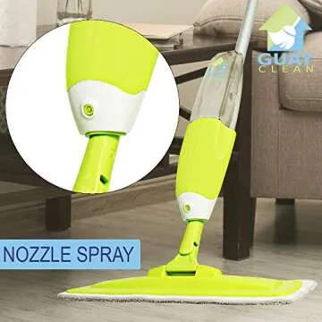 Guay Clean Microfiber Spray Mop - Professional Swift Wet and Dry Floor Cleaning Kit - Swivel Mop Head - Refillable Bottle with Built-in Trigger Sprayer – Safe Pad for All Floor Types - Green