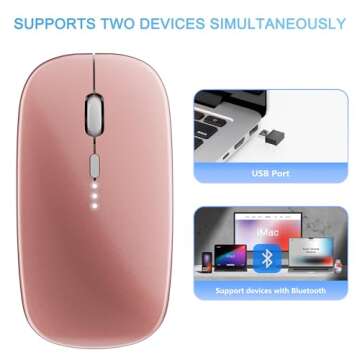 Ultra-Thin 2.4G Office Wireless Mouse Mute Charging Mouse Notebook Home Mouse with USB Receiver Compatible for Notebook, PC, Laptop, Computer, MacBook (Rose Gold)