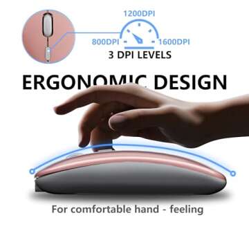 Ultra-Thin 2.4G Office Wireless Mouse Mute Charging Mouse Notebook Home Mouse with USB Receiver Compatible for Notebook, PC, Laptop, Computer, MacBook (Rose Gold)