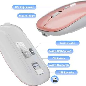 Ultra-Thin 2.4G Office Wireless Mouse Mute Charging Mouse Notebook Home Mouse with USB Receiver Compatible for Notebook, PC, Laptop, Computer, MacBook (Rose Gold)