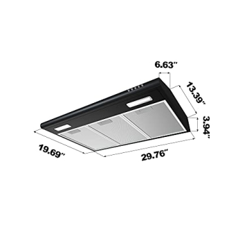 CIARRA 30" Ductless Range Hood - Anti-Fingerprint Technology