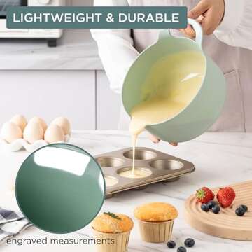 COOK WITH COLOR Nesting Plastic Mixing Bowl Set with Pour Spouts and Handles, Ombre Mint, 4 Piece Non-Slip