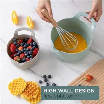 COOK WITH COLOR Nesting Plastic Mixing Bowl Set with Pour Spouts and Handles, Ombre Mint, 4 Piece Non-Slip