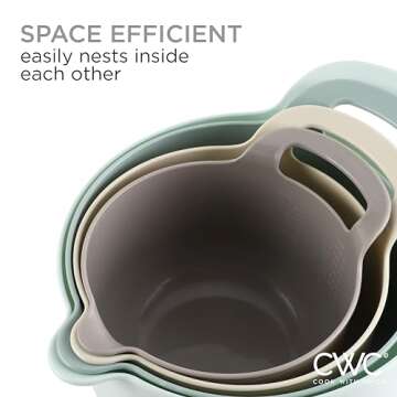 COOK WITH COLOR Nesting Plastic Mixing Bowl Set with Pour Spouts and Handles, Ombre Mint, 4 Piece Non-Slip