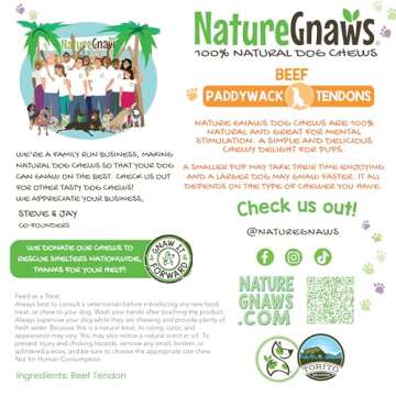 Nature Gnaws Beef Paddywack Tendons for Dogs 5-6" (10 Count) - Long Lasting for Aggressive Chewers - Natural Beef Dog Chew Bones - Rawhide Free