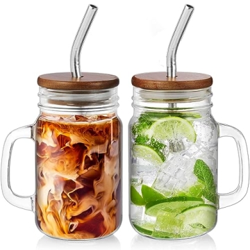 Mason Jar Drinking Cups Set with Lids and Straws