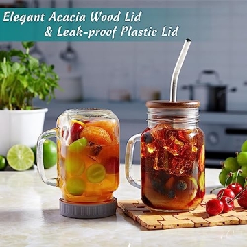 Mason Jar Drinking Cups Set with Lids and Straws