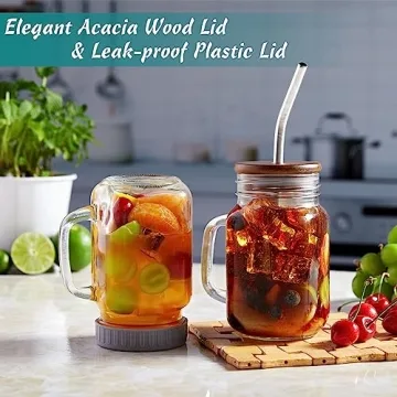 Mason Jar Drinking Cups Set with Lids and Straws
