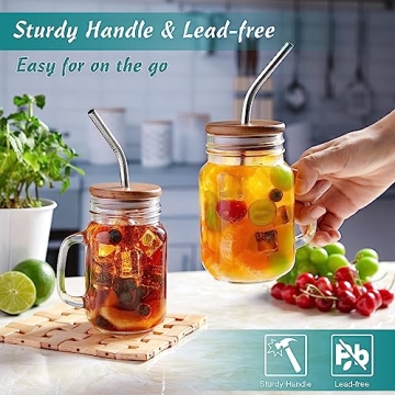 Mason Jar Drinking Cups Set with Lids and Straws