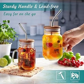 Mason Jar Drinking Cups Set with Lids and Straws