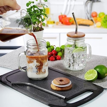 Mason Jar Drinking Cups Set with Lids and Straws