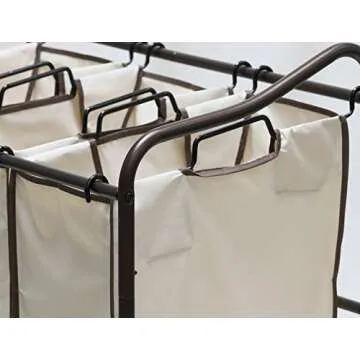 Heavy-Duty 3-Bag Laundry Cart with Wheels for Easy Transport