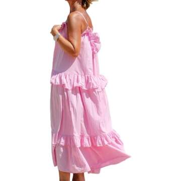 Summer Maxi Dress for Women Sleeveless Spaghetti Strap Ruffle Tiered Maxi Sundress Loose Backless Lo...