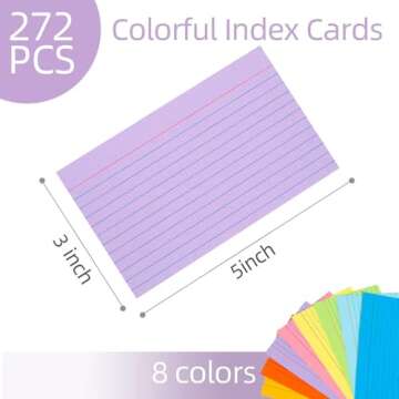 Koogel Colorful Index Cards, 272PCS Flash Cards Ruled Notecards Study Cards for Learning Note Taking...