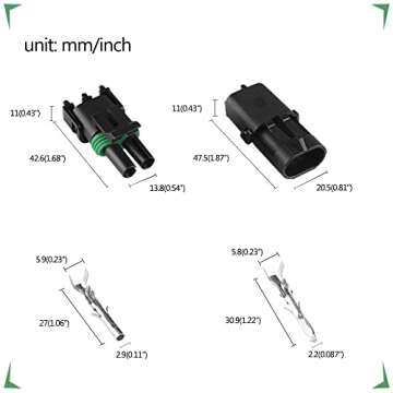 MUYI 10 Kit 2 Pin Waterproof Connector for 20-14 AWG Wire Harness 2.5mm Series Automotive Electrical Plugs with Replacement Terminal Pins Sockets and Spudger