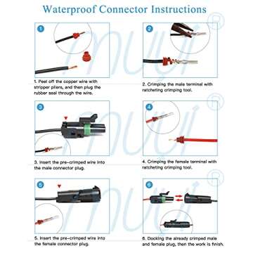 MUYI 10 Kit 2 Pin Waterproof Connector for 20-14 AWG Wire Harness 2.5mm Series Automotive Electrical Plugs with Replacement Terminal Pins Sockets and Spudger