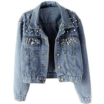 Kedera Women's Oversized Denim Jacket with Pearls