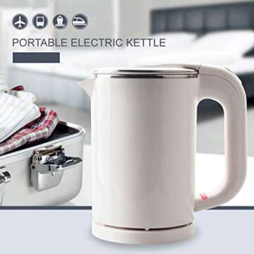 Dual Voltage Electric Kettle 0.5-Liter Travel MINI Electric Kettle Cup Heater Portable Stainless Steel Tea Pot Boiler (White)