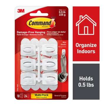 Command Damage Free Hanging Light Clips with Adhesive Strips, 18 Wall Hooks and 24 Command Strips
