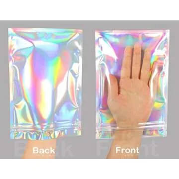 Trunple Smell Proof Bags & Resealable Foil Pouch Bag [100 PCS ] Great for Party Favor Food Storage (Holographic Color, 8 x 5.5 Inch)