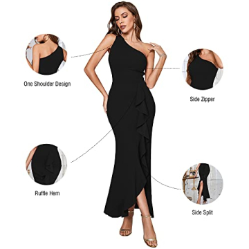 ABYOXI Black One Shoulder Mermaid Dress for Formal Events