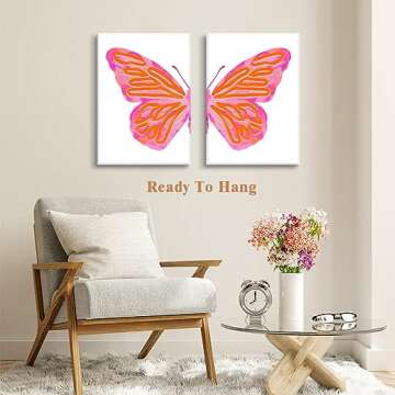 2-Piece Split Stylish Preppy Butterfly Canvas Wall Art Set Print for Girls Bedroom