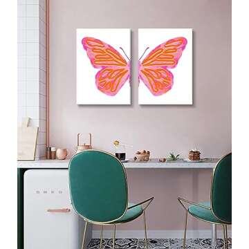 Stylish Preppy Butterfly Canvas Wall Art Set for Decor