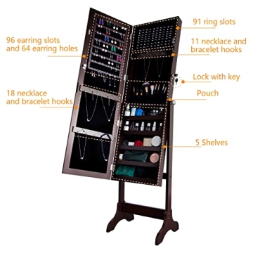 Uten Lockable Jewelry Armoire with Full-Length Mirror