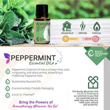 Rocky Mountain Oils Peppermint Essential Oil - Natural Aromatherapy Essential Oils for Diffusers, Topical, and Home - 15ml
