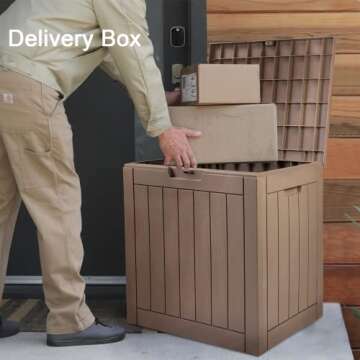 Deck Box 30 Gallon Outdoor Storage Box for Delivery, Waterproof Delivery Box with Lock for Patio Tools, Outdoor Cushions Pillows, Garden Supplies, Pet Stuff and Pool Accessories, Taupe