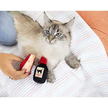 Pearhead Pet Cheese and Wine Plush Cat Toys – Perfect Valentine’s Day Gift for Cats