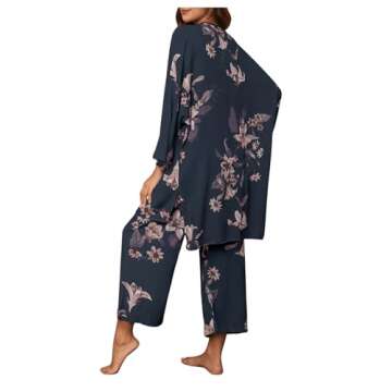 WDIRARA Women's Floral Print Sleepwear 3 pcs Pajama Set with Robe