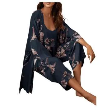 WDIRARA Women's Floral 3 pcs Pajama Set for Comfort