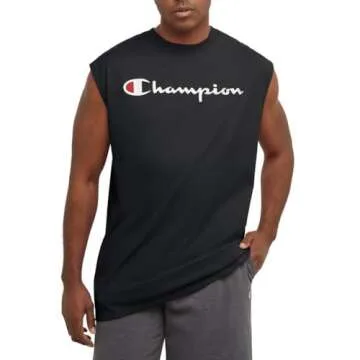 Champion Men's Classic Jersey Muscle Tee, Screen Print Script, Black, Medium