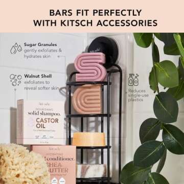 Kitsch Exfoliating Sugar Body Scrub Bar - Soap Bar for Smooth, Hydrated & Glowing Skin | Made in US | Natural Exfoliating Bar Soap for Men & Women with Sugar Scent | Sulfate Free & Paraben Free, 4 oz