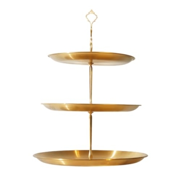 PUWWOT Gold Metal Tiered Cupcake Stand, 2024 Upgraded Golden Stainless Steel 3 Tier Cupcake Display ...