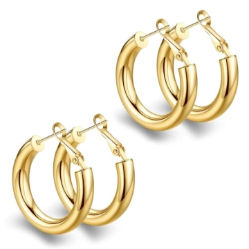Elegant Lightweight 14k Gold Plated Thick Hoop Earrings for Women - Hypoallergenic & Comfortable