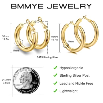 Lightweight 14k Gold Thick Hoop Earrings for Women