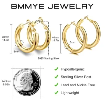 Lightweight 14k Gold Thick Hoop Earrings for Women