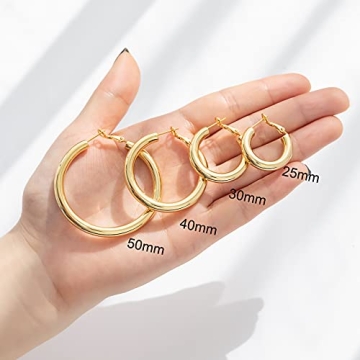 Lightweight 14k Gold Thick Hoop Earrings for Women