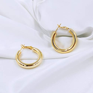 Lightweight 14k Gold Thick Hoop Earrings for Women