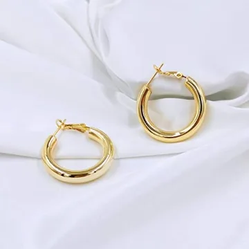 Lightweight 14k Gold Thick Hoop Earrings for Women