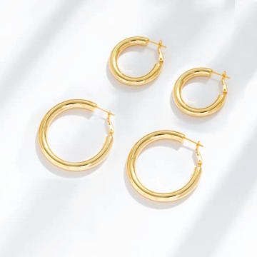 Lightweight 14k Gold Thick Hoop Earrings for Women