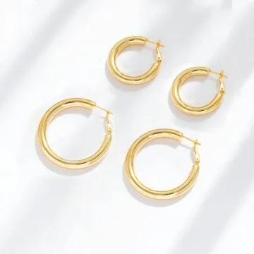 Lightweight 14k Gold Thick Hoop Earrings for Women