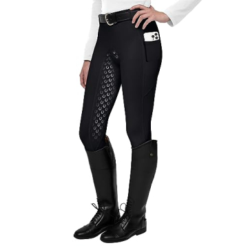 FitsT4 Sports Women's Full Seat Riding Tights - Silicone Grip, Size M, Black
